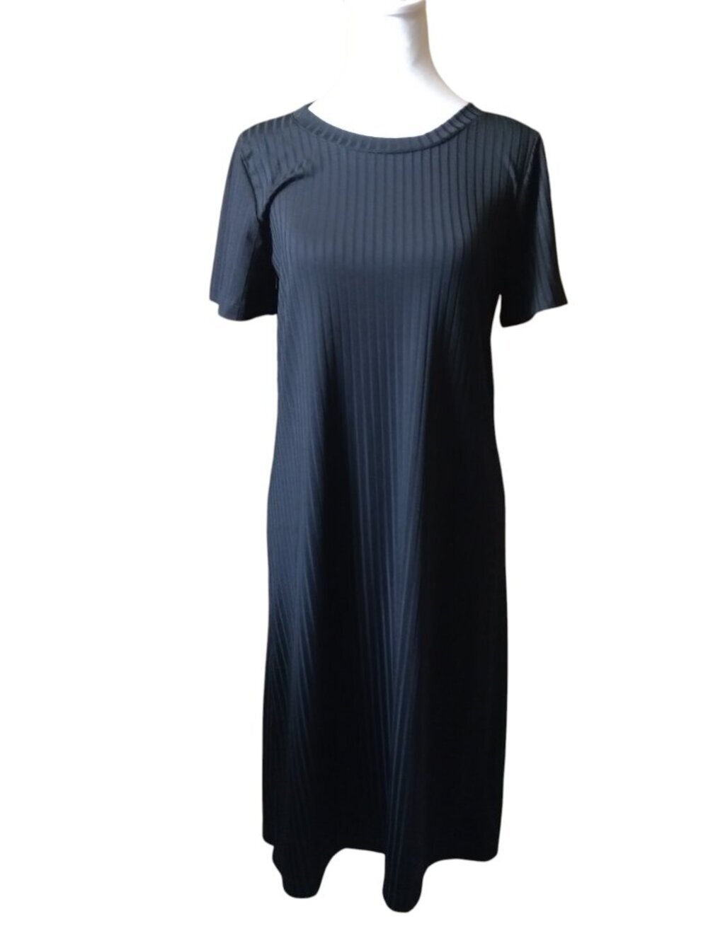 Maudye Jane XS Black Open Back Short Sleeve Classic Shirt Dress Contemporary